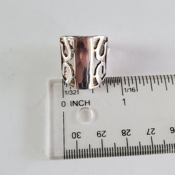 Sterling Silver 925 Elle Jewelry Ring Wide Band with Signature Ruby - Picture 10 of 16